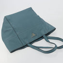 PRADA Tote Bag Leather Light Blue Gold Tone Auth 195376V-6