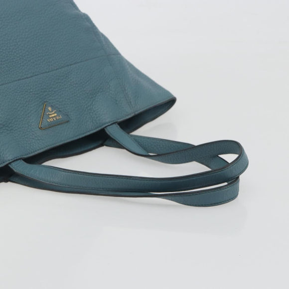 PRADA Tote Bag Leather Light Blue Gold Tone Auth 195376V