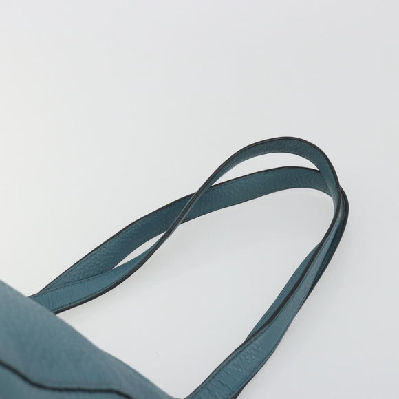 PRADA Tote Bag Leather Light Blue Gold Tone Auth 195376V
