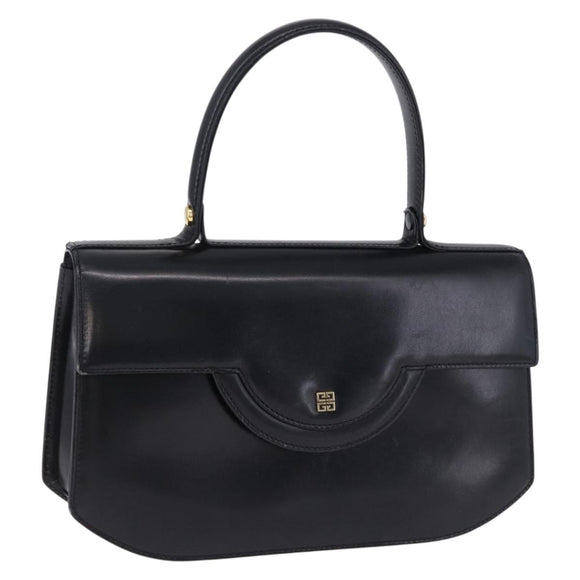 GIVENCHY Hand Bag Leather Black Gold Tone Auth 195382