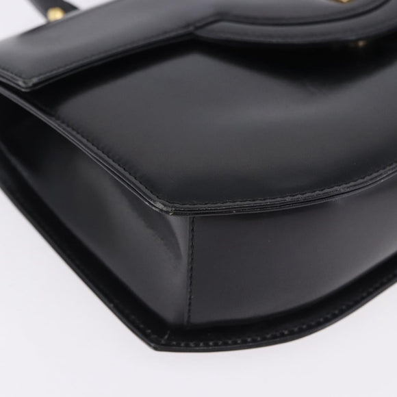 GIVENCHY Hand Bag Leather Black Gold Tone Auth 195382