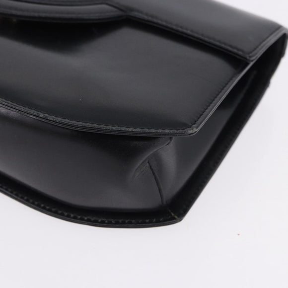 GIVENCHY Hand Bag Leather Black Gold Tone Auth 195382