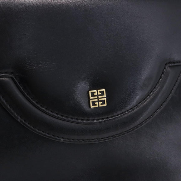 GIVENCHY Hand Bag Leather Black Gold Tone Auth 195382