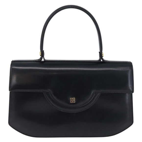 GIVENCHY Hand Bag Leather Black Gold Tone Auth 195382