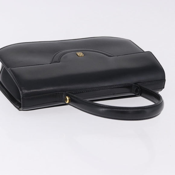 GIVENCHY Hand Bag Leather Black Gold Tone Auth 195382