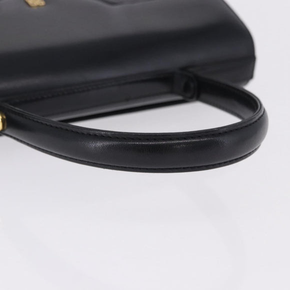 GIVENCHY Hand Bag Leather Black Gold Tone Auth 195382