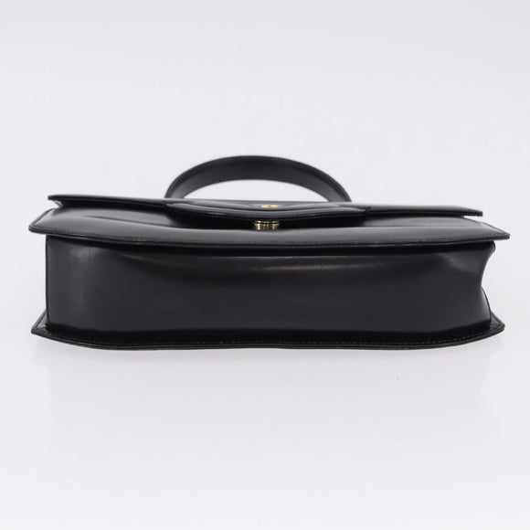 GIVENCHY Hand Bag Leather Black Gold Tone Auth 195382