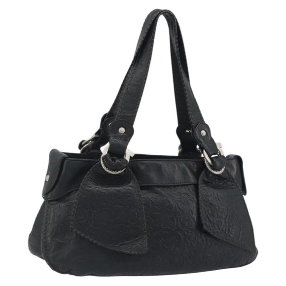 Salvatore Ferragamo Gancini Tote Bag Leather Black Silver Auth 195388A