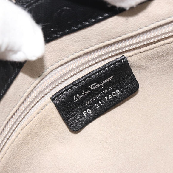 Salvatore Ferragamo Gancini Tote Bag Leather Black Silver Auth 195388A