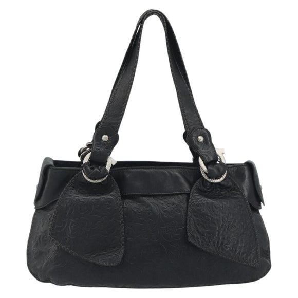 Salvatore Ferragamo Gancini Tote Bag Leather Black Silver Auth 195388A