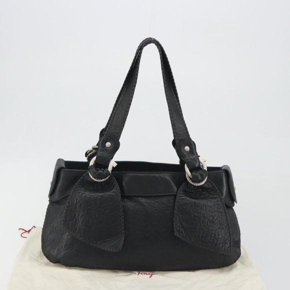 Salvatore Ferragamo Gancini Tote Bag Leather Black Silver Auth 195388A