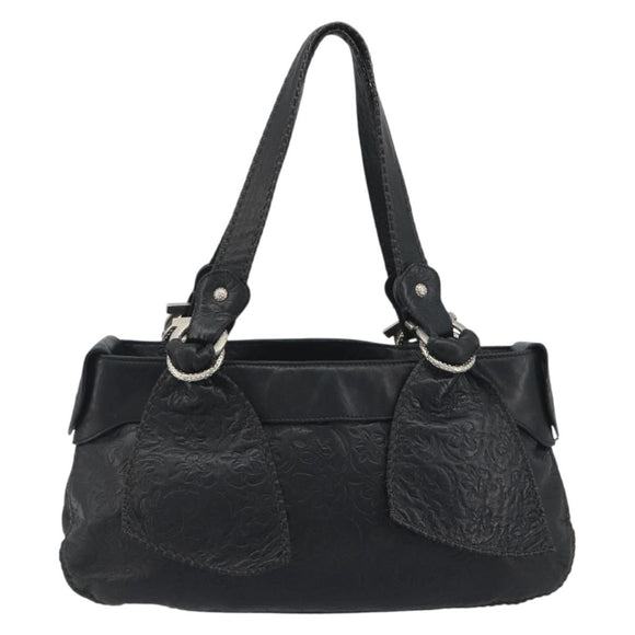 Salvatore Ferragamo Gancini Tote Bag Leather Black Silver Auth 195388A
