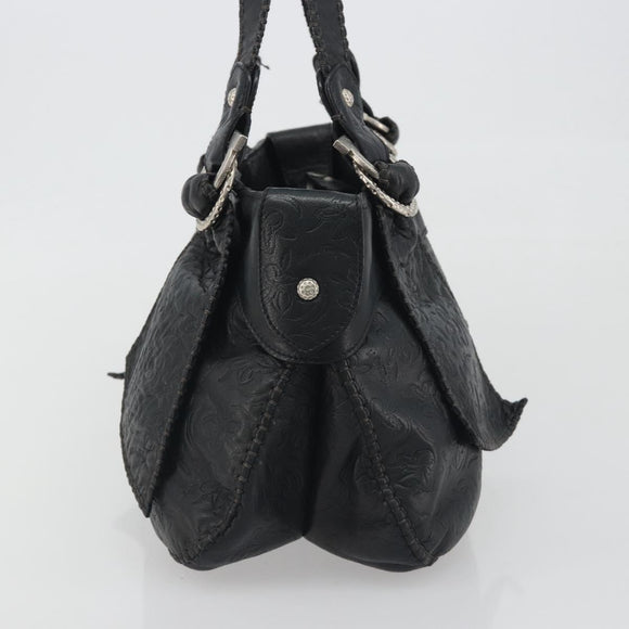 Salvatore Ferragamo Gancini Tote Bag Leather Black Silver Auth 195388A