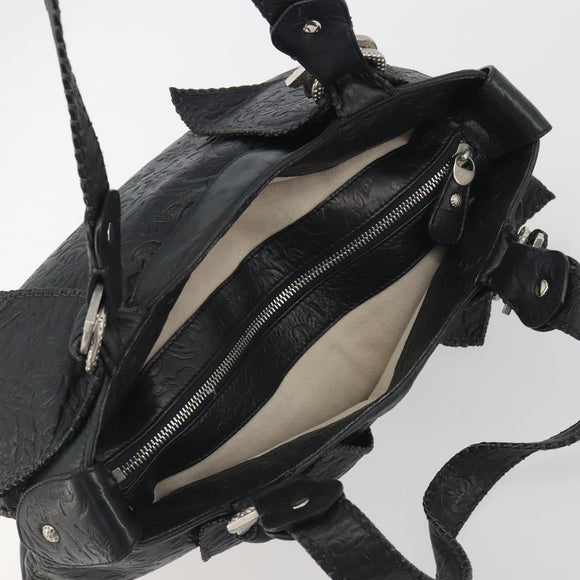Salvatore Ferragamo Gancini Tote Bag Leather Black Silver Auth 195388A
