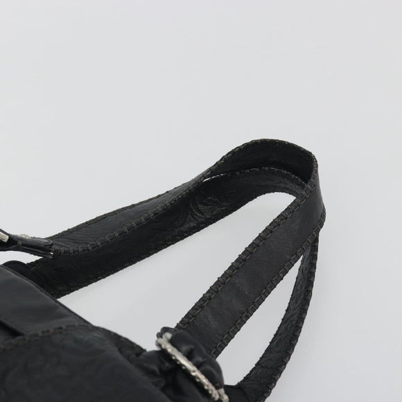 Salvatore Ferragamo Gancini Tote Bag Leather Black Silver Auth 195388A
