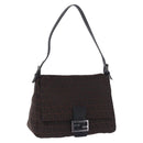 FENDI Zucchino Canvas Mamma Baguette Shoulder Bag Brown Silver Auth 195389V-1