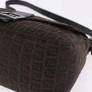 FENDI Zucchino Canvas Mamma Baguette Shoulder Bag Brown Silver Auth 195389V-10