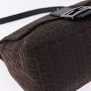 FENDI Zucchino Canvas Mamma Baguette Shoulder Bag Brown Silver Auth 195389V-11