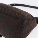 FENDI Zucchino Canvas Mamma Baguette Shoulder Bag Brown Silver Auth 195389V-12