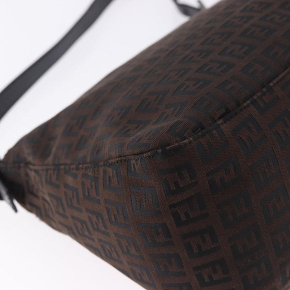 FENDI Zucchino Canvas Mamma Baguette Shoulder Bag Brown Silver Auth 195389V