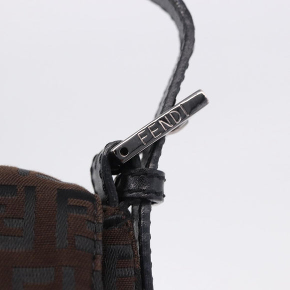 FENDI Zucchino Canvas Mamma Baguette Shoulder Bag Brown Silver Auth 195389V