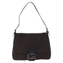 FENDI Zucchino Canvas Mamma Baguette Shoulder Bag Brown Silver Auth 195389V-2