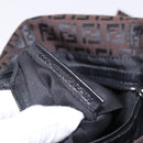 FENDI Zucchino Canvas Mamma Baguette Shoulder Bag Brown Silver Auth 195389V-21