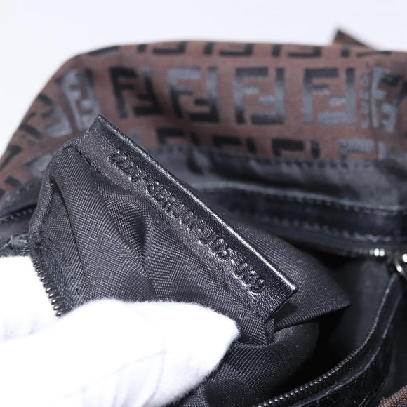 FENDI Zucchino Canvas Mamma Baguette Shoulder Bag Brown Silver Auth 195389V