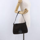 FENDI Zucchino Canvas Mamma Baguette Shoulder Bag Brown Silver Auth 195389V-22