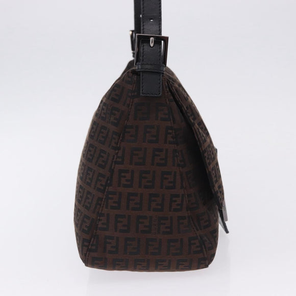 FENDI Zucchino Canvas Mamma Baguette Shoulder Bag Brown Silver Auth 195389V