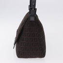 FENDI Zucchino Canvas Mamma Baguette Shoulder Bag Brown Silver Auth 195389V-5