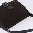 FENDI Zucchino Canvas Mamma Baguette Shoulder Bag Brown Silver Auth 195389V-6