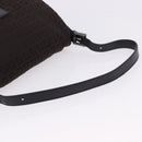 FENDI Zucchino Canvas Mamma Baguette Shoulder Bag Brown Silver Auth 195389V-7