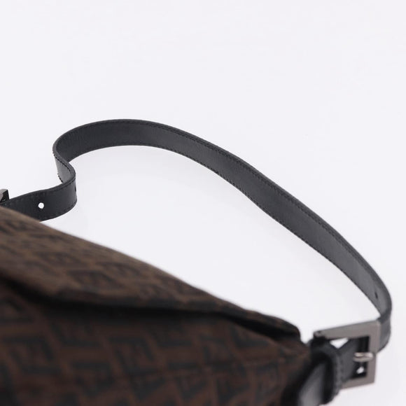 FENDI Zucchino Canvas Mamma Baguette Shoulder Bag Brown Silver Auth 195389V