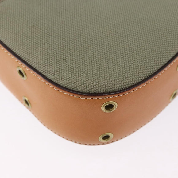 Christian Dior Street Chic Shoulder Bag Canvas Khaki Gold Tone Auth 195390SAV