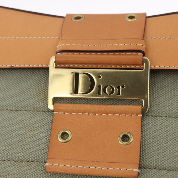 Christian Dior Street Chic Shoulder Bag Canvas Khaki Gold Tone Auth 195390SAV