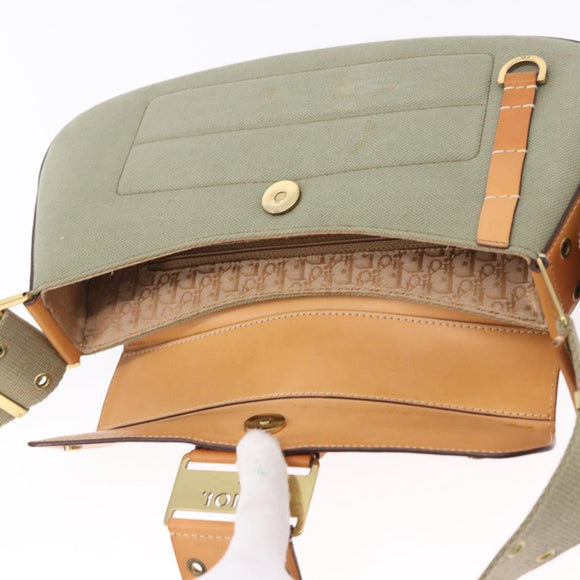 Christian Dior Street Chic Shoulder Bag Canvas Khaki Gold Tone Auth 195390SAV
