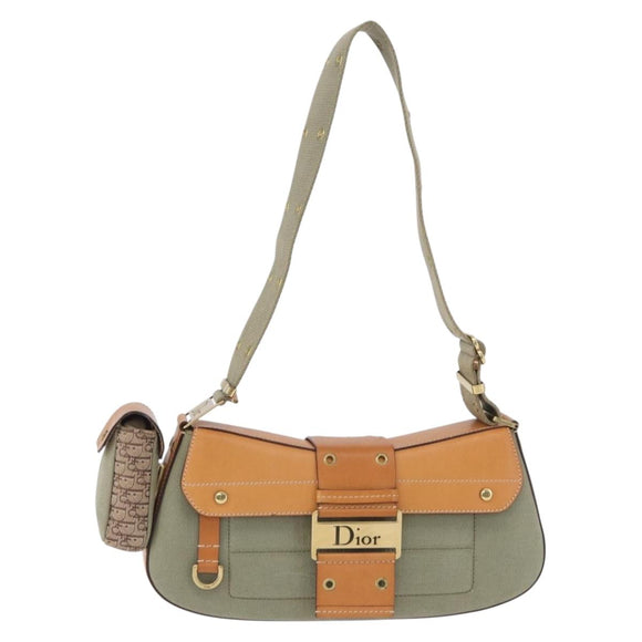 Christian Dior Street Chic Shoulder Bag Canvas Khaki Gold Tone Auth 195390SAV