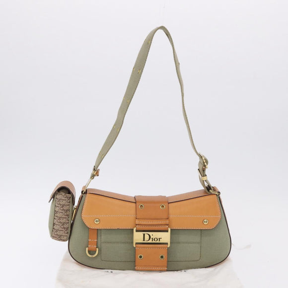 Christian Dior Street Chic Shoulder Bag Canvas Khaki Gold Tone Auth 195390SAV