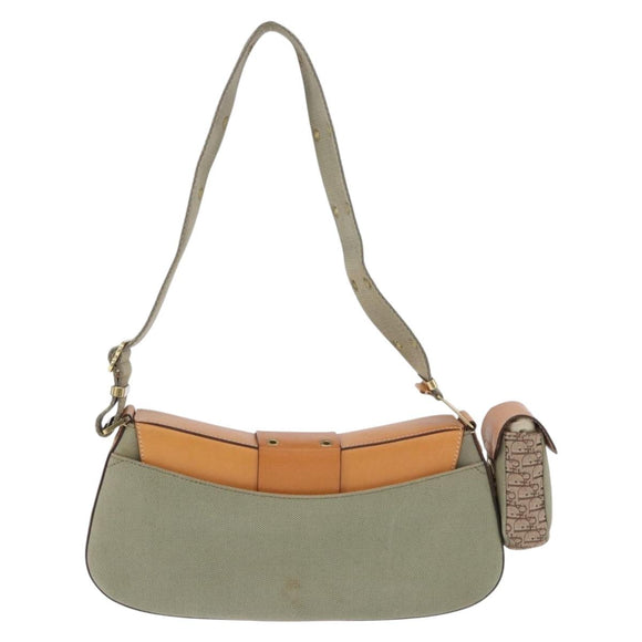 Christian Dior Street Chic Shoulder Bag Canvas Khaki Gold Tone Auth 195390SAV