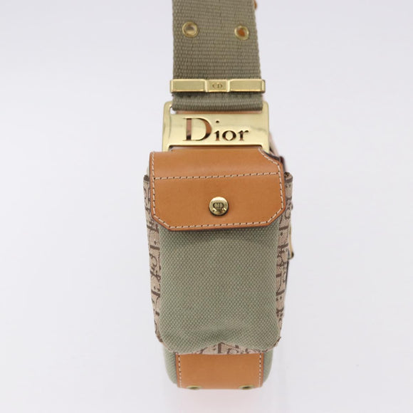 Christian Dior Street Chic Shoulder Bag Canvas Khaki Gold Tone Auth 195390SAV
