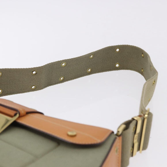 Christian Dior Street Chic Shoulder Bag Canvas Khaki Gold Tone Auth 195390SAV