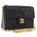CHANEL Chain Mini Matelasse Shoulder Bag Lamb Skin Black Gold CC Auth 195391SAV-1