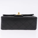 CHANEL Chain Mini Matelasse Shoulder Bag Lamb Skin Black Gold CC Auth 195391SAV-10