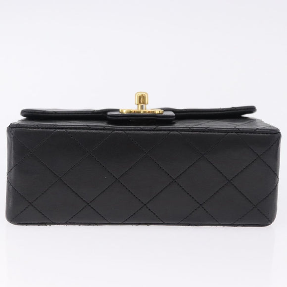 CHANEL Chain Mini Matelasse Shoulder Bag Lamb Skin Black Gold CC Auth 195391SAV