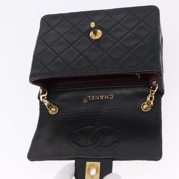 CHANEL Chain Mini Matelasse Shoulder Bag Lamb Skin Black Gold CC Auth 195391SAV