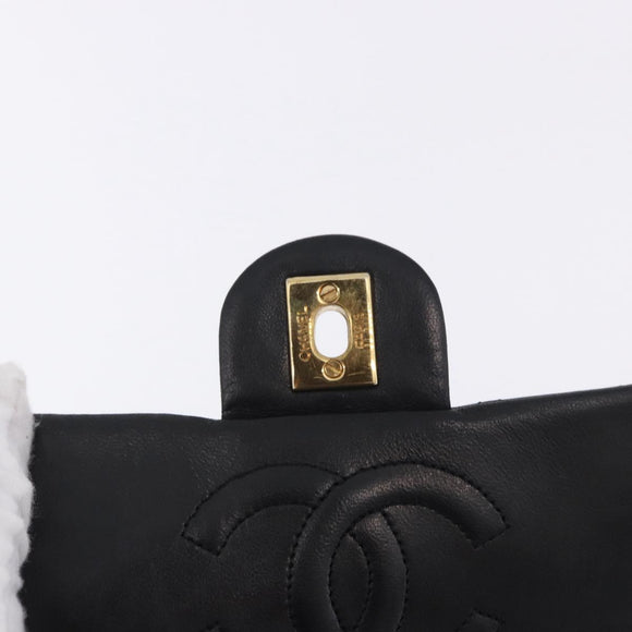 CHANEL Chain Mini Matelasse Shoulder Bag Lamb Skin Black Gold CC Auth 195391SAV