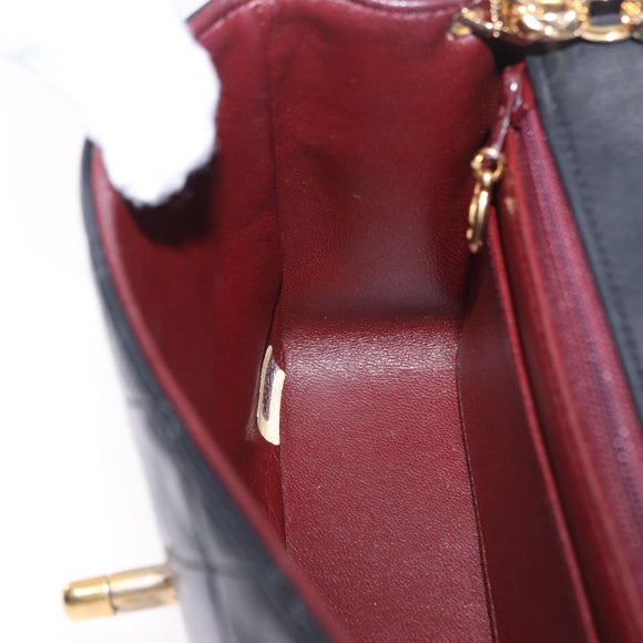 CHANEL Chain Mini Matelasse Shoulder Bag Lamb Skin Black Gold CC Auth 195391SAV