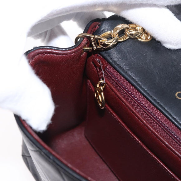CHANEL Chain Mini Matelasse Shoulder Bag Lamb Skin Black Gold CC Auth 195391SAV
