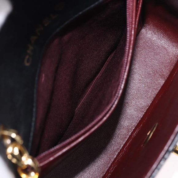 CHANEL Chain Mini Matelasse Shoulder Bag Lamb Skin Black Gold CC Auth 195391SAV